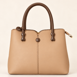 Contrast-Handle Compact Bag - Beige