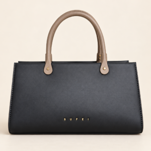 Two-Tone Structured Handbag - Black/Beige