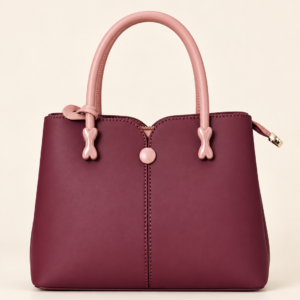Contrast-Handle Compact Bag - Burgundy